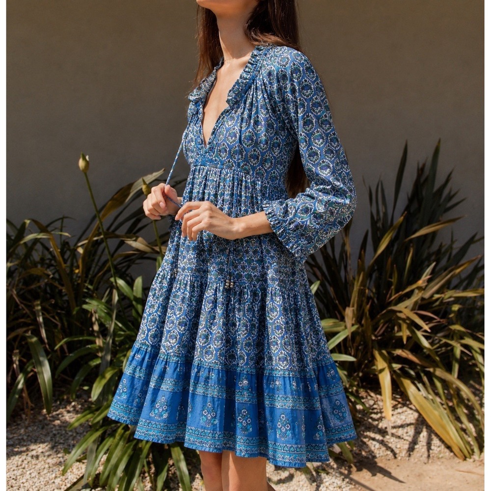 Ro's Garden Sadie Mini Dress Tiered Boho Cotton Anthropologie Sz XS